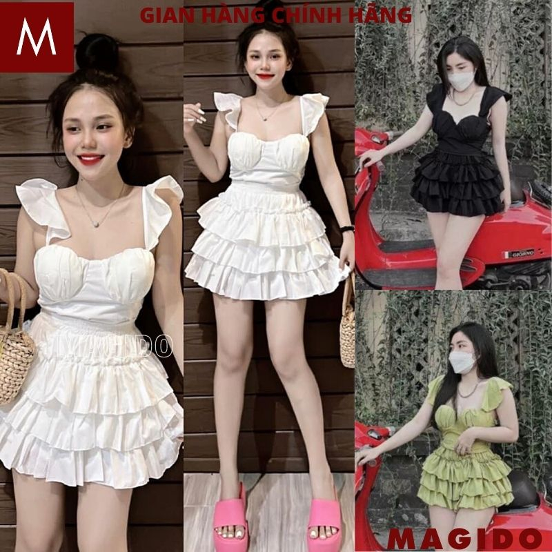 Bộ áo 2 dây cánh tiên cúp ngực ôm body kèm chân váy ngắn xòe tầng - Set đồ nữ đi chơi mát mẻ - MAGIDO B67