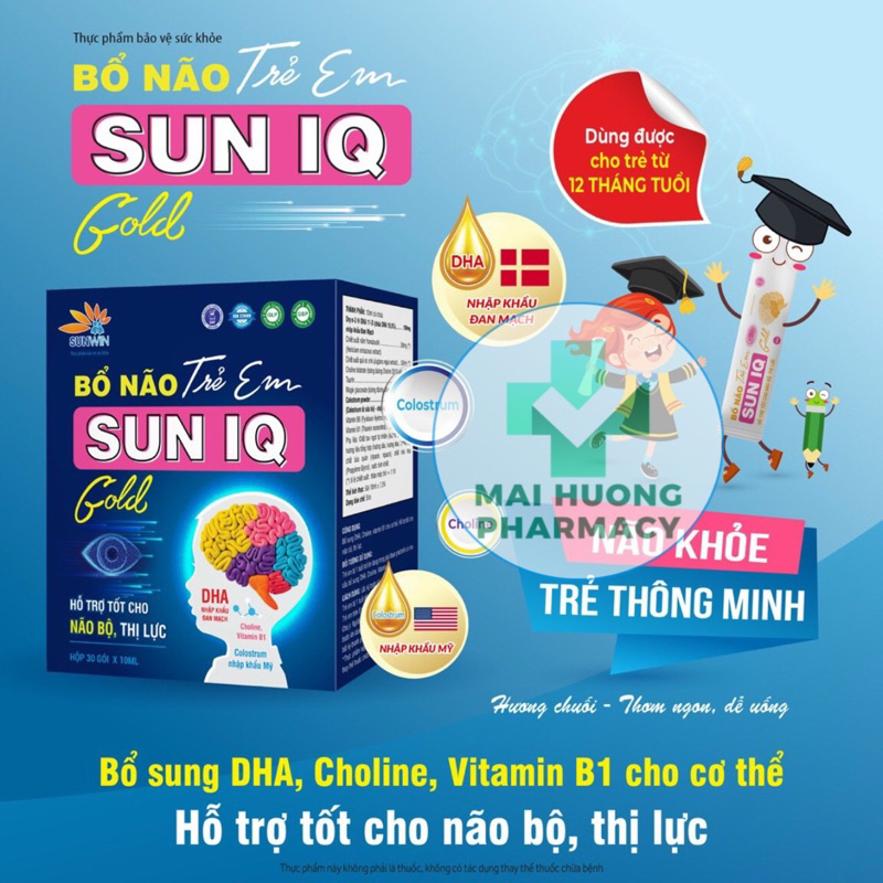 Siro bổ não trẻ em Sun IQ Gold hộp 30 gói bổ sung DHA hỗ trợ tốt cho não bộ và thị lực giúp tăng tập trung ghi nhớ nhanh