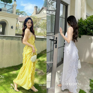 Đầm maxi voan hai dây bông cắt lớp kèm họa tiết chấm bi duyên dáng cá tính phù hợp đi chơi, dự tiệc, đi biển
