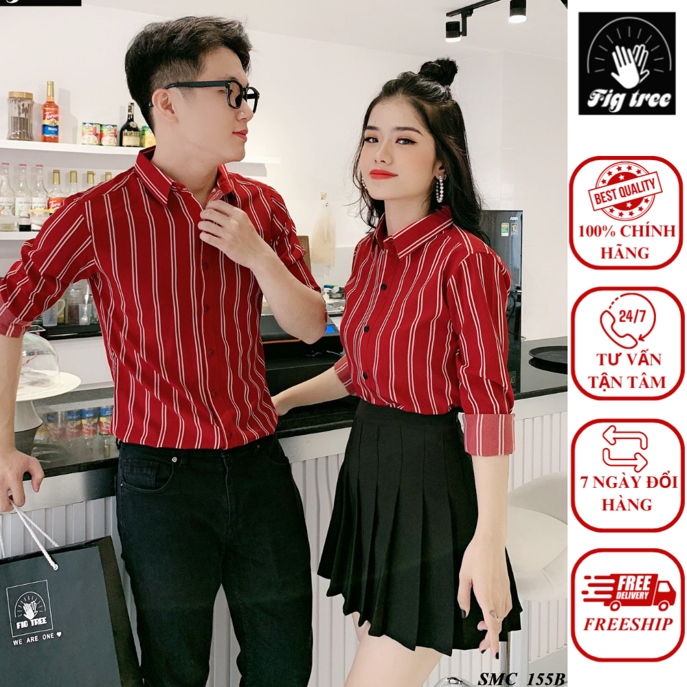 Áo Sơ Mi Cặp Sọc Đỏ Fig Tree MS 155B Siêu Dễ Thương
