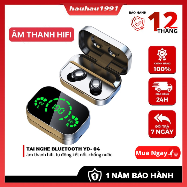 Tai Nghe Bluetooth YD04 5.3 Cảm Ứng Thông Minh Chống Ồn Tốt Bass Mạnh Pin 1500mah