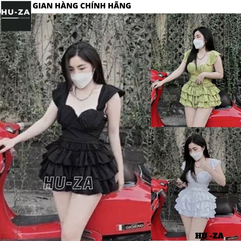 Bộ áo 2 dây cánh tiên dáng ôm và chân váy ngắn xòe nhiều tầng - Set tiểu thư sexy sang chảnh hot - HUZA B67