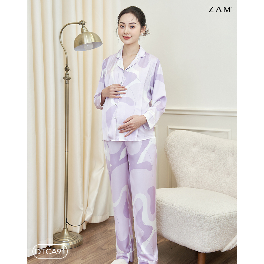 Bộ ngủ satin ZAM - DTCA91 - Áo ngắn tay quần dài bầu và sau sinh