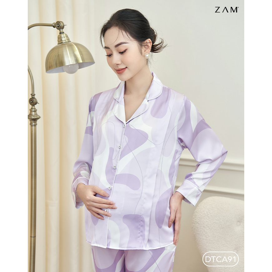 Bộ ngủ satin ZAM - DTCA91 - Áo ngắn tay quần dài bầu và sau sinh