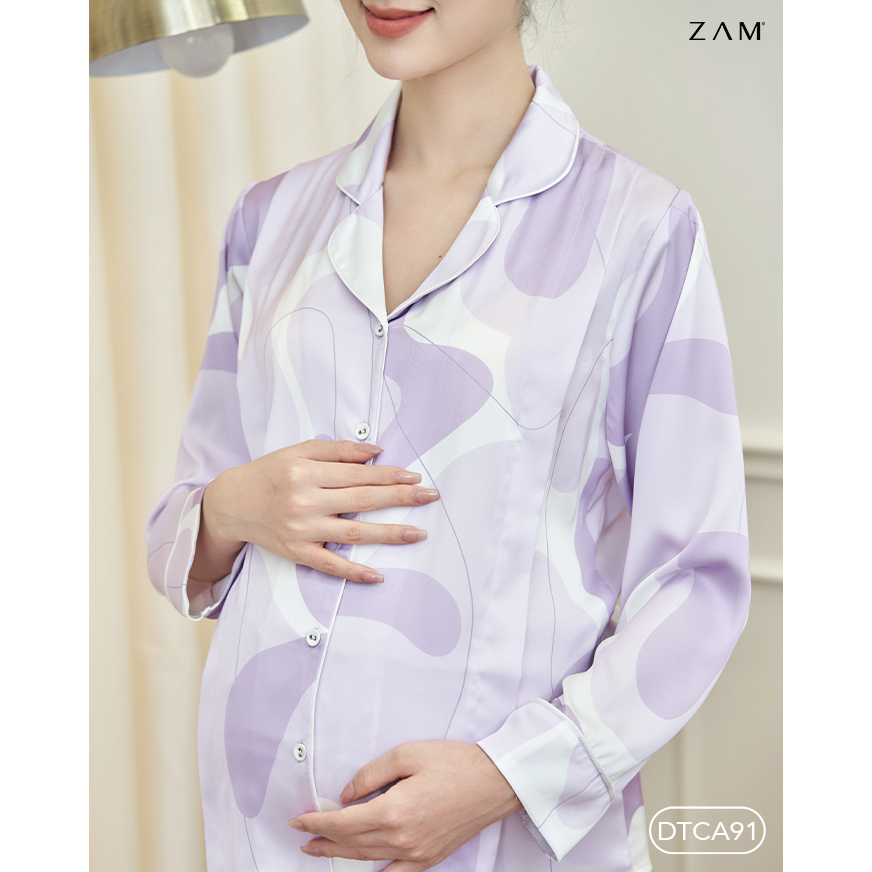 Bộ ngủ satin ZAM - DTCA91 - Áo ngắn tay quần dài bầu và sau sinh