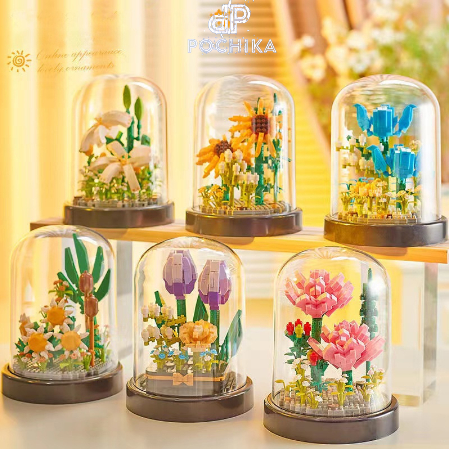 Mô hình lắp ráp Mini 3D Chậu hoa Bất tử trong hộp kính - Bộ đồ chơi lắp ghép 3D cho bé