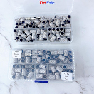 Hộp 100 đầu mài nhám giấy xám mịn & xám nhám tặng kèm trục gắn mài móng
