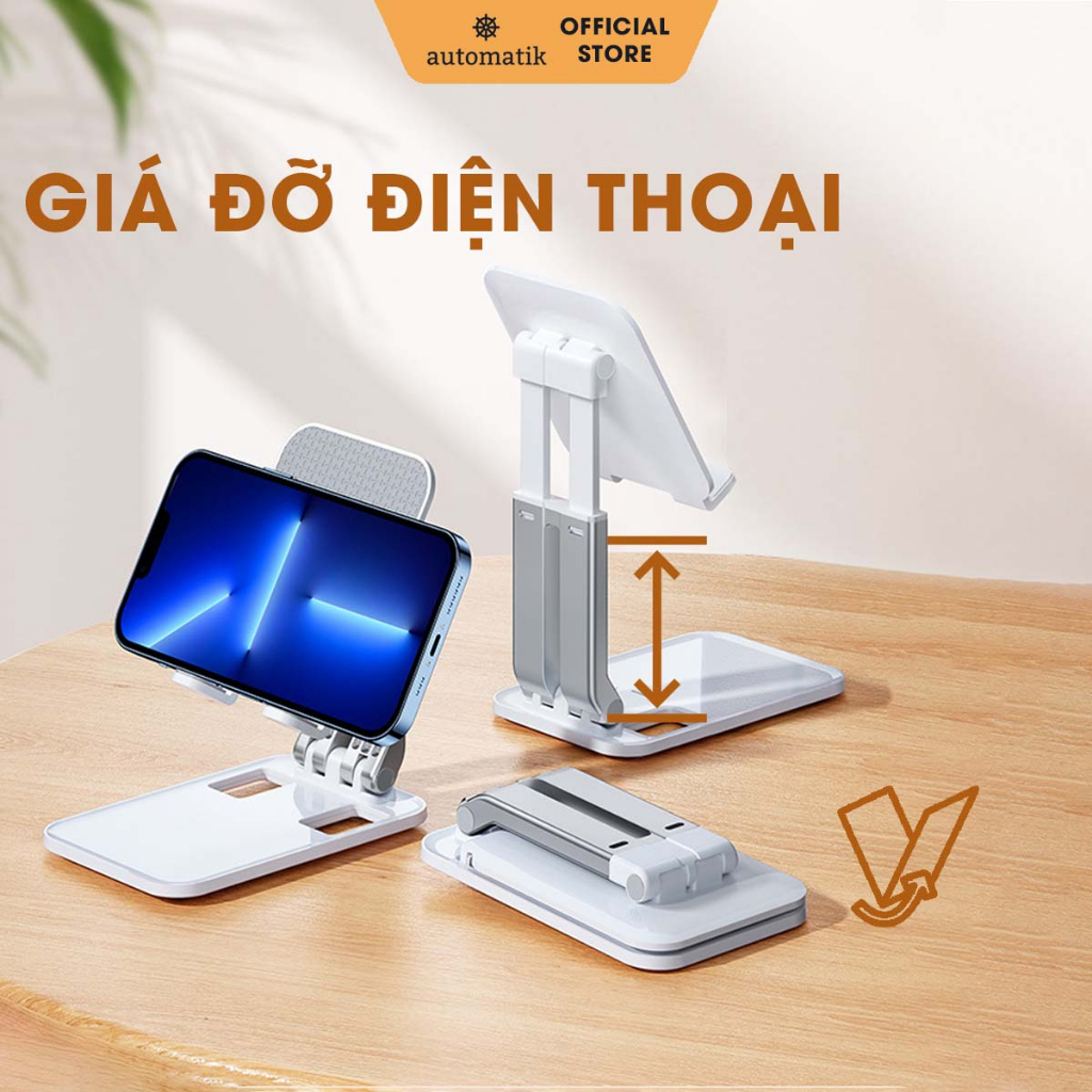 Giá Đỡ Điện Thoại Máy Tính Bảng Ipad Gấp Gọn Điều Chỉnh Chiều Cao Trục Kép Livestream Xem Phim - Automatik