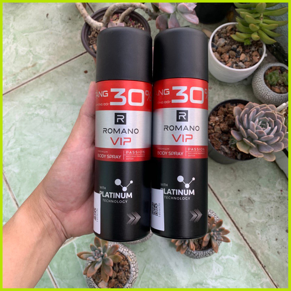 Combo 2 chai xịt khử mùi Romano VIP Passion 195ml - Xịt ngăn mùi nam hương nước hoa kháng khuẩn giảm mồ hôi nách
