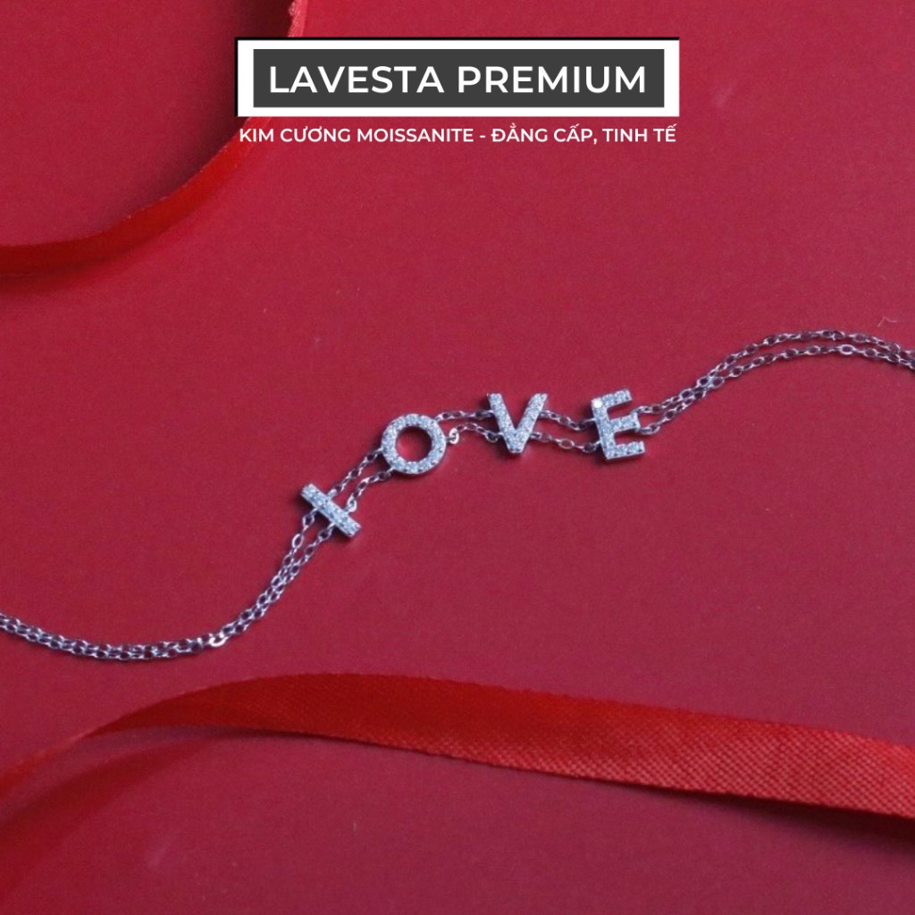 Lắc tay LOVE kim cương Moissanite kiểm định GRA LAVESTA KC64, bạc xi bạch kim sang chảnh quyến rũ