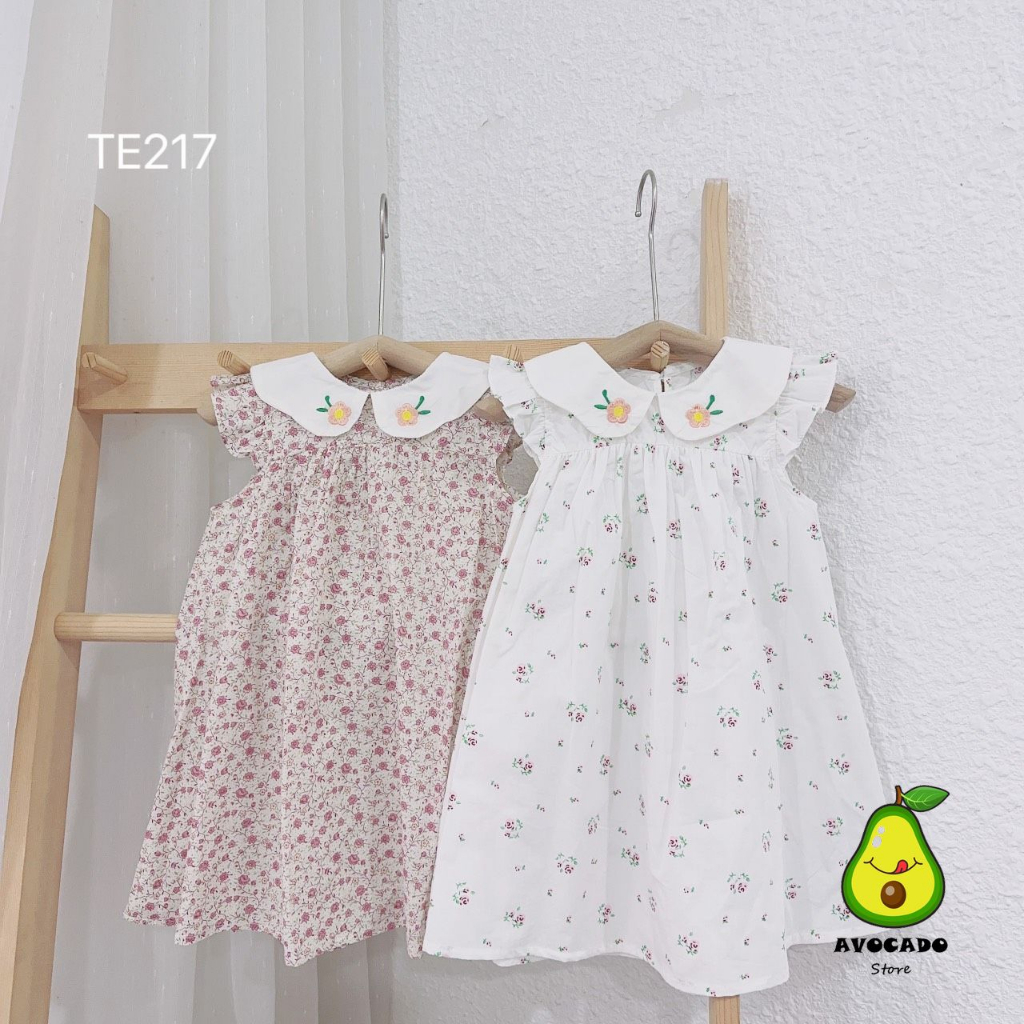 Váy xuông cho bé gái, Váy cánh tiên phối cổ sen thêu Hoa đáng yêu đủ size cho bé từ 1-6 tuổi TE217