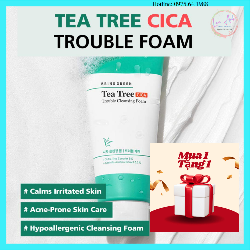 Sữa Rửa Mặt Ngừa Mụn Làm Dịu Da Bring Green Tea Tree Cica Trouble Cleansing Foam 150ml