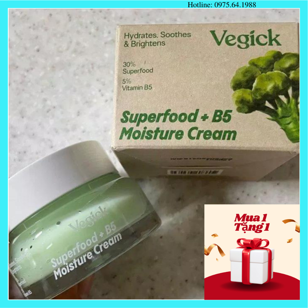 Kem Dưỡng Ẩm Thuần Chay Siêu Phục Hồi Da Nhạy Cảm Vegick Superfood + B5 Moisture Cream 50ml