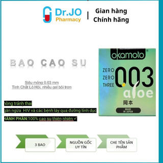 Bao cao su okamoto 003 aloe tinh chất lô hội hộp 3 cái