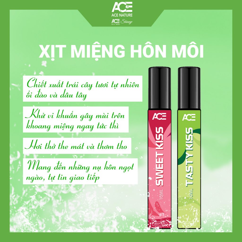 Bộ đôi xịt miệng ACE 10ml/chai vị trái cây dâu tây và ổi đào mang lại hơi thở the mát ngọt ngào