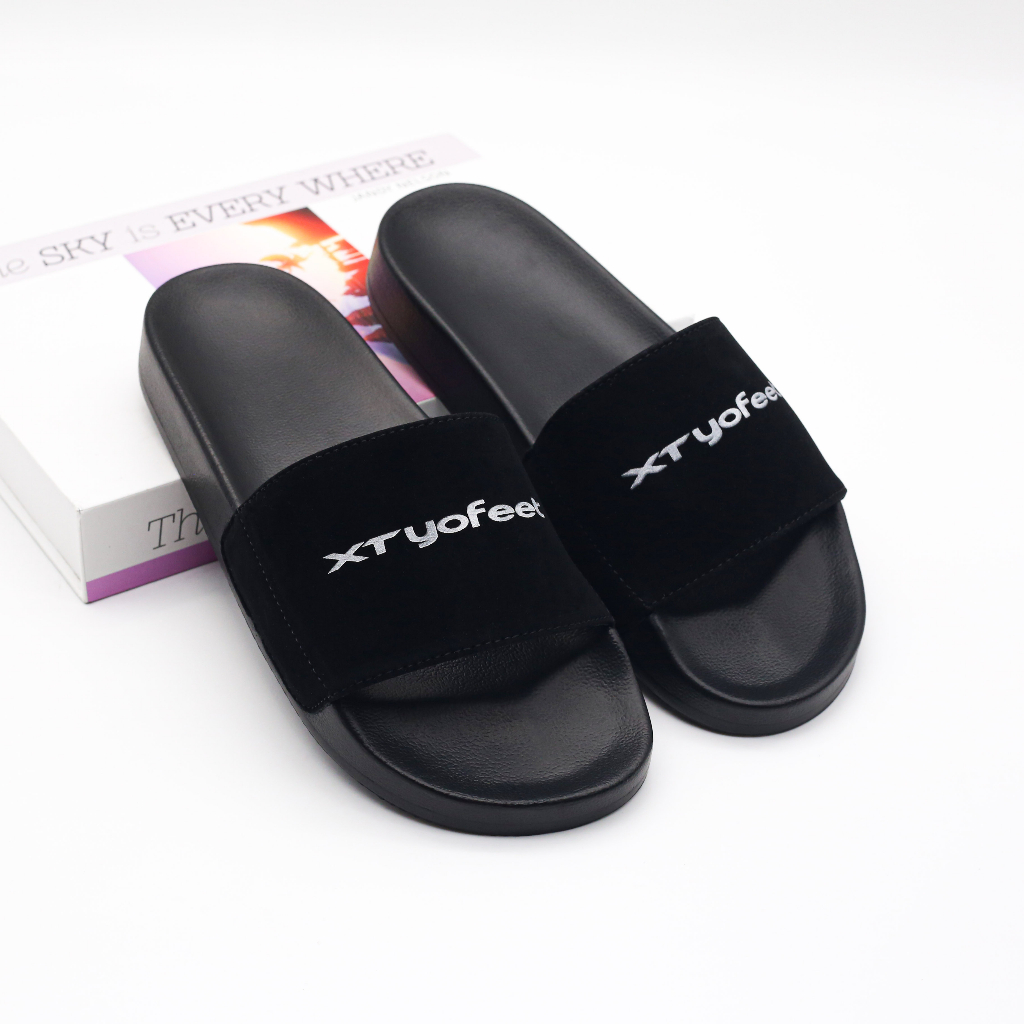 Dép quai ngang nam nữ quai nỉ thêu chữ nét phong cách chất liệu cao cấp