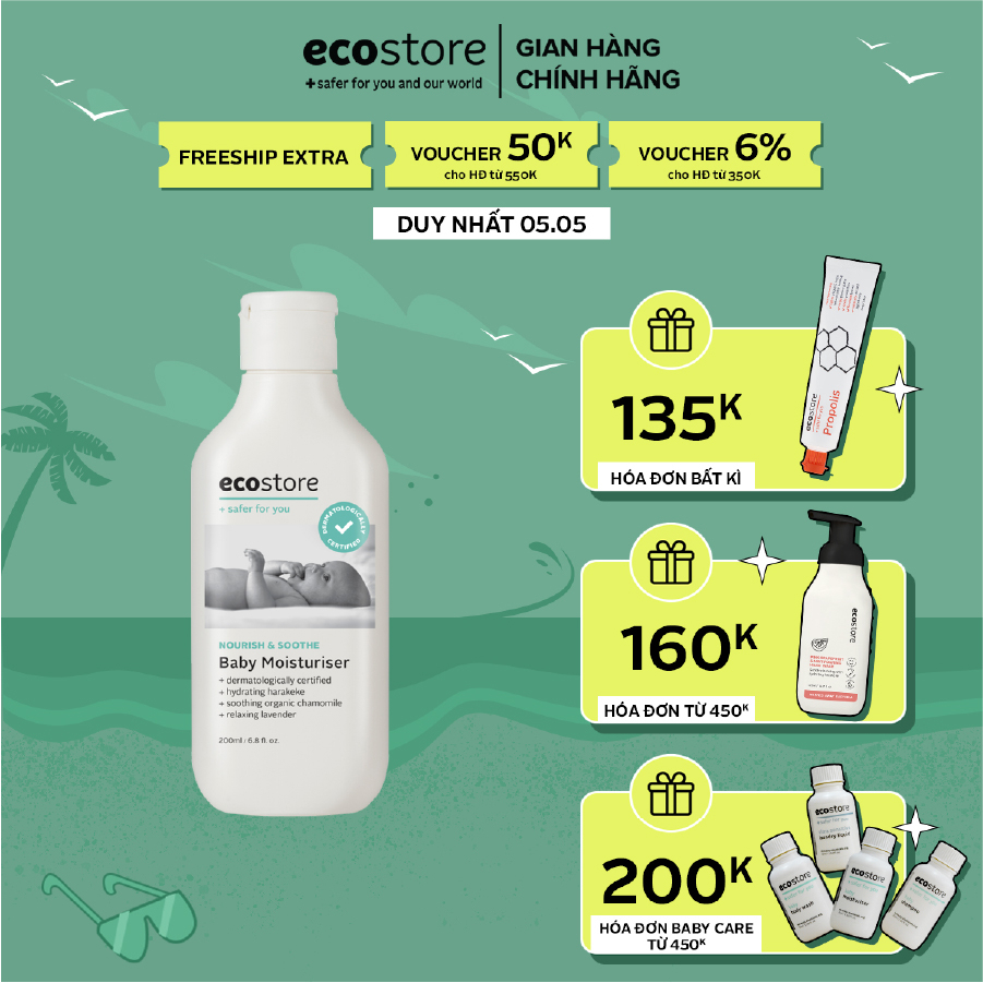 Kem dưỡng ẩm gốc thực vật ECOSTORE 200ml dịu nhẹ cho bé - ngừa kích ứng (Dùng cho bé từ sơ sinh)