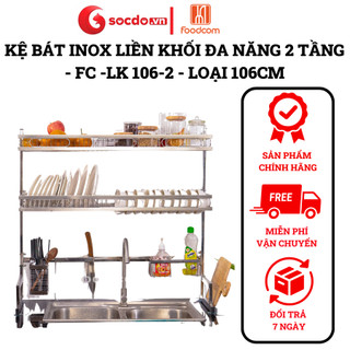 Kệ chén bát inox đa năng Foodcom 2 tầng, Kệ bát bằng inox cao cấp không gỉ, để bát đĩa trên bồn rửa gọn gàng