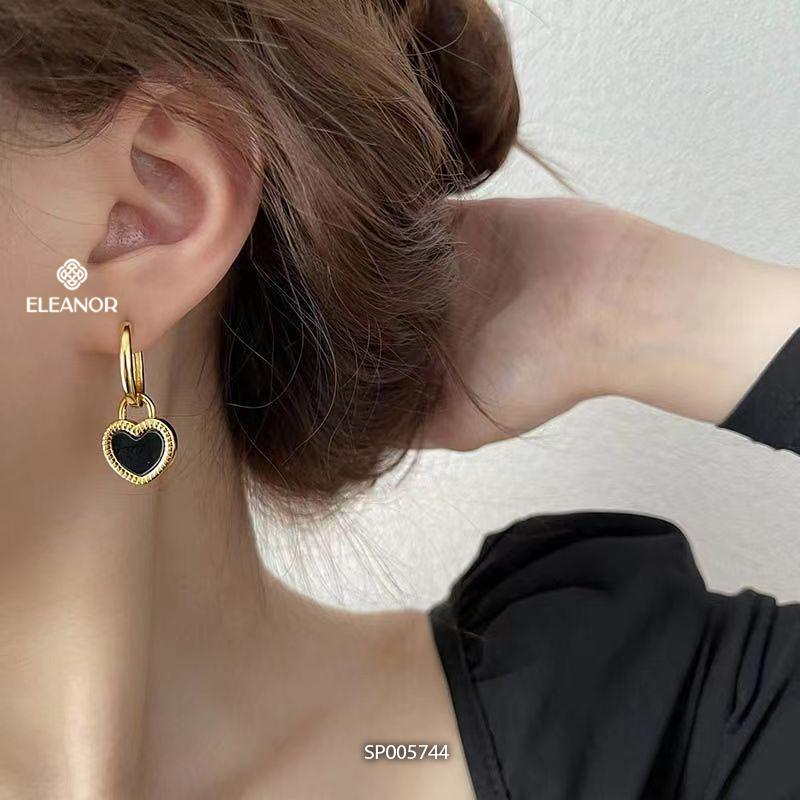 Bông tai nữ chuôi bạc 925 Eleanor Accessories thiết kế hình tim hai màu phụ kiện trang sức 5744