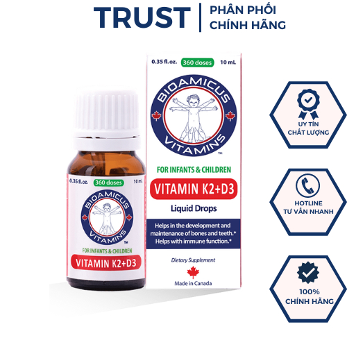 Vitamin D3K2 MK7 BioAmicus Bao Kép, D3K2 cho bé, giúp tăng cường hấp thu canxi, ,tăng chiều cao