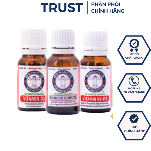 Bộ 3 sản phẩm BIOAMICUS_ Men 10 chủng, Vitamin D3 Bioamicus, Vitamin D3K2 MK7 Bioamicus _Chính hãng