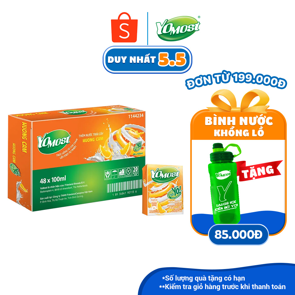 Thùng 48 Hộp Sữa chua uống Yomost vị cam 100ml/hộp