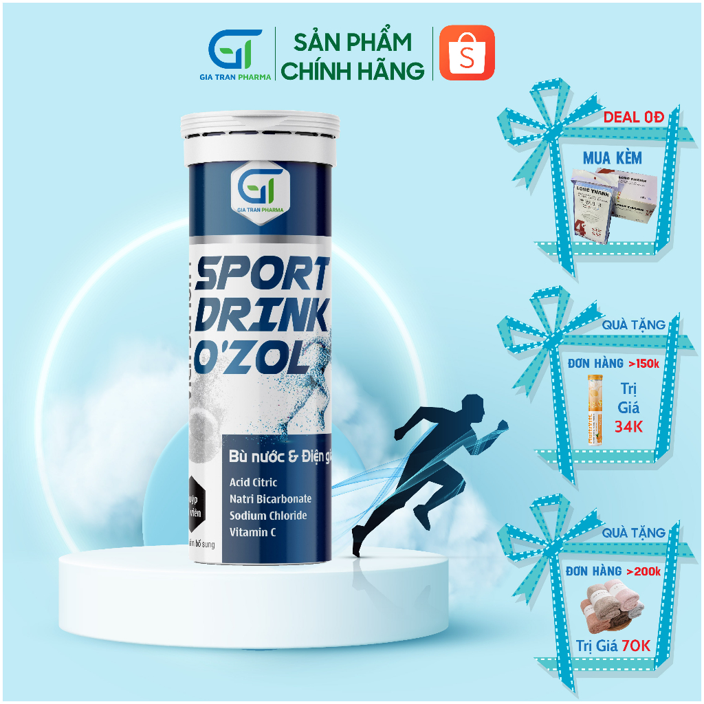 Viên Sủi Ion+ Sport Drink O'zol - Bù Nước Và Điện Giải Kèm Các Vitamin, Acid Amin Cho Cơ Thể (Tuýp 10 viên)