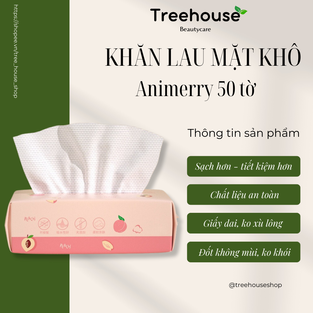 Khăn khô Animerry dạng rút, gói 50 tờ tiện dụng xinh xắn TREEHOUSE SHOP