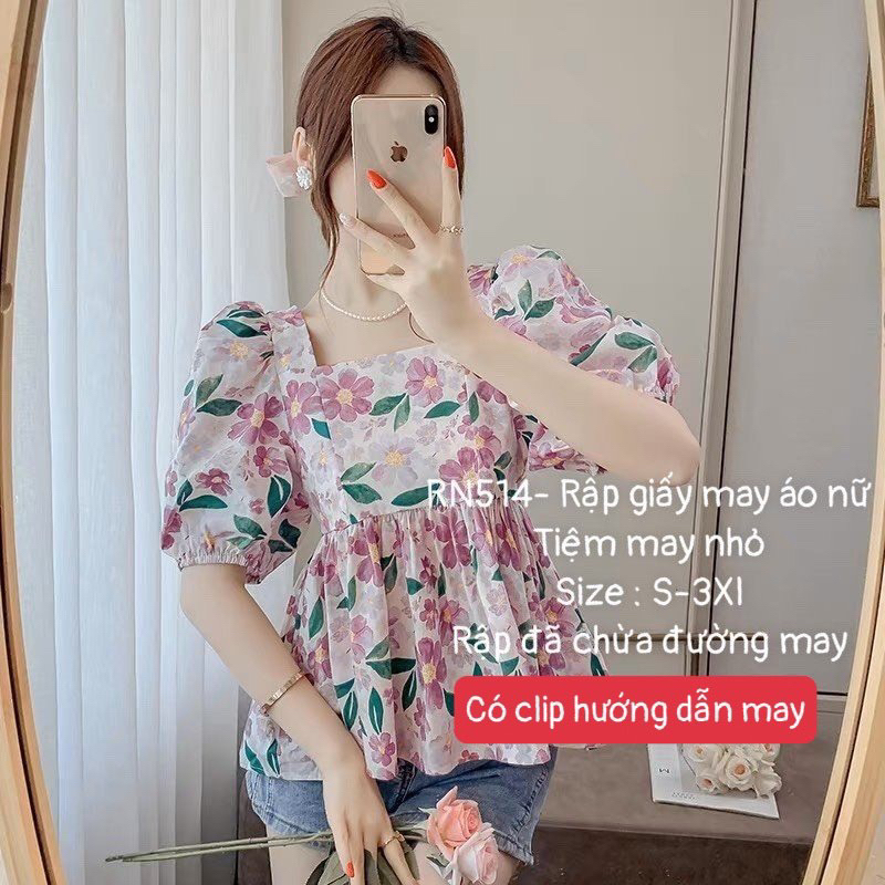 RN514_Rập giấy may áo cổ vuông nữ