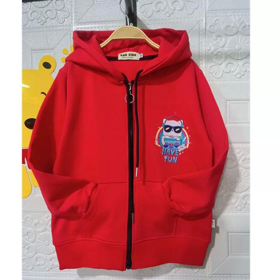 Áo hoodie zip trẻ em Chan Chan phom rộng nỉ hình in MÈO MUSIC, áo khoác cho bé từ 15 đến 50kg