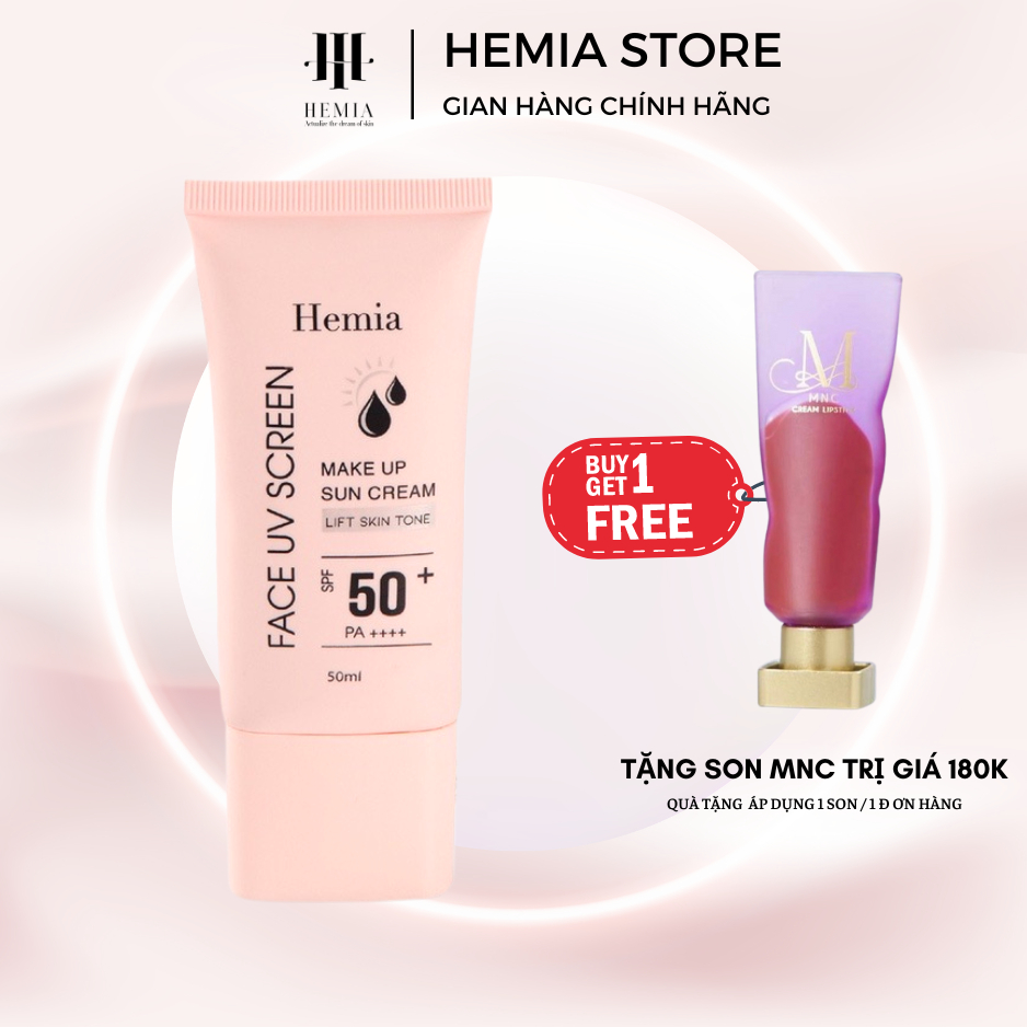 Kem chống nắng Hemia - Nâng tone trắng da kiềm dầu cho da dầu mụn da khô da nhạy cảm nhập khẩu chính hãng Hàn Quốc 50ml