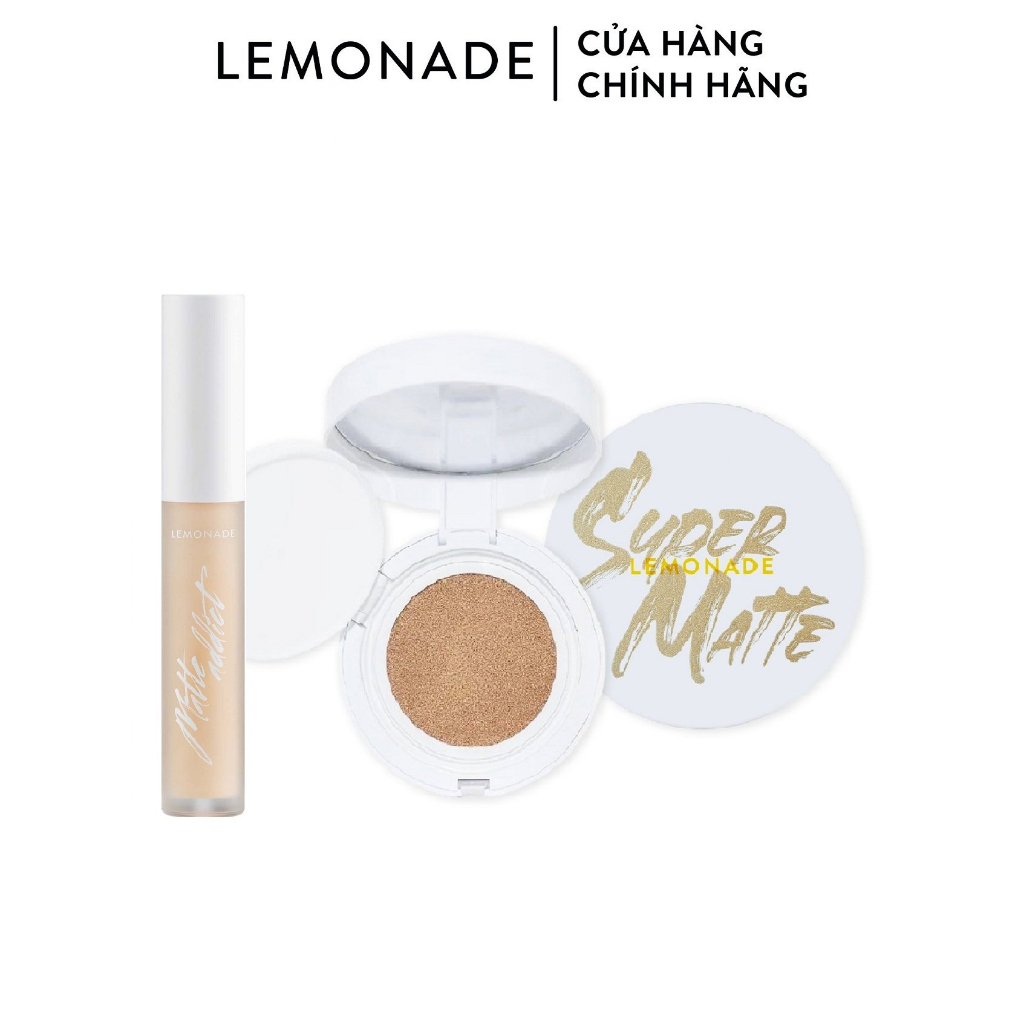 Combo Lemonade Phấn nước siêu kiềm dầu Supermatte Cushion A03 15g và Kem che khuyết điểm Matte Addict Concealer #A03 3g