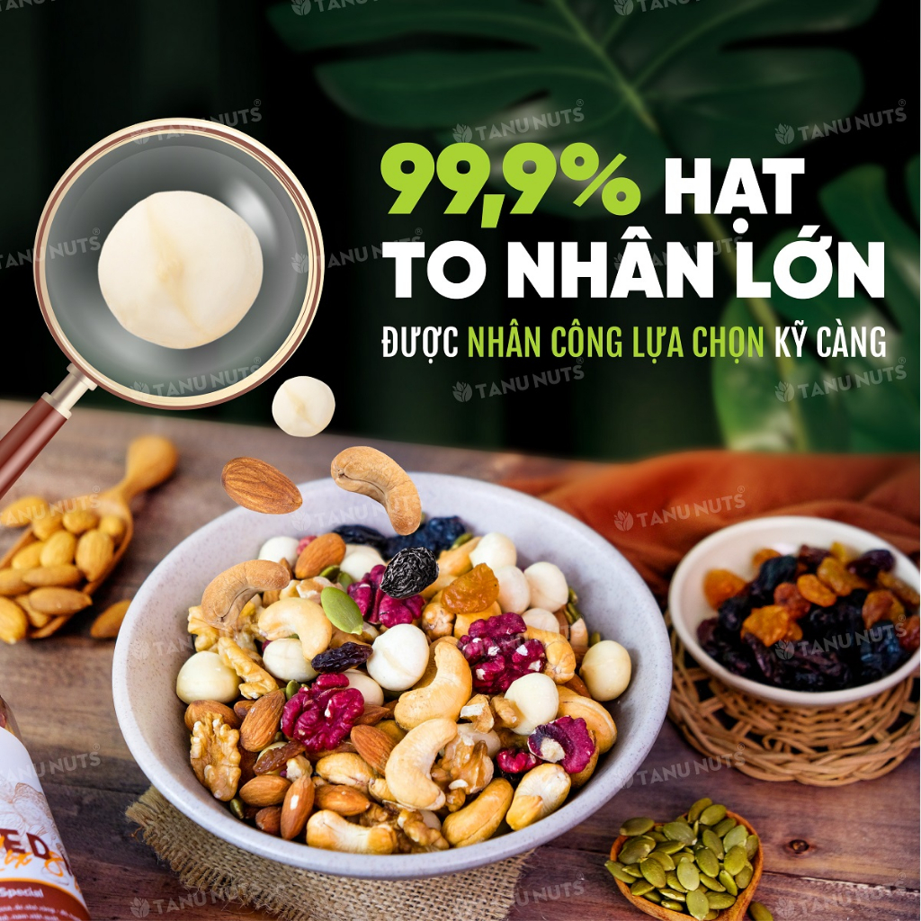 Hạt dinh dưỡng mix 8 loại TANU NUTS hũ 350g/500g, hạt ngũ cốc dinh dưỡng cho bà bầu, ăn kiêng, giảm cân