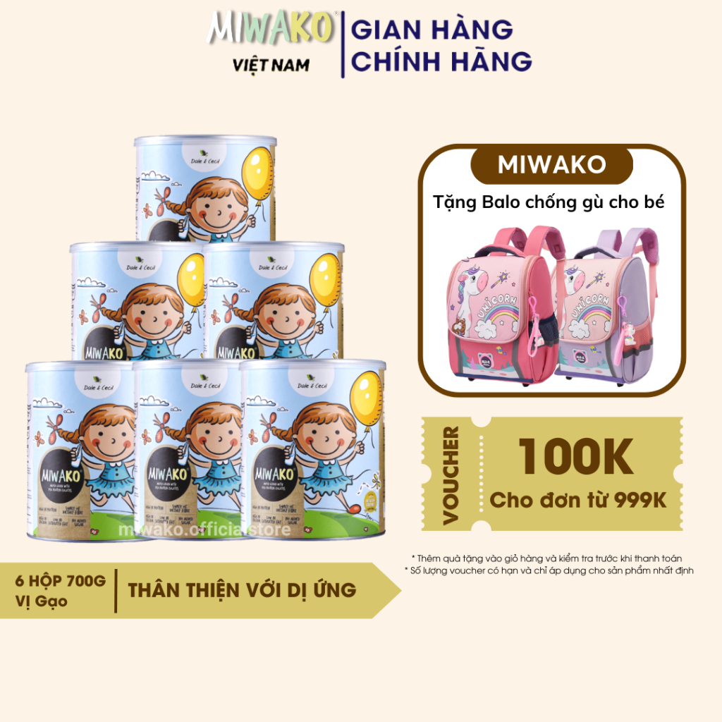Sữa Công Thức Hạt Thực Vật Hữu Cơ MIWAKO Vị Gạo 700g x 6 Hộp ( 4.2kg ) - Miwako Official Store