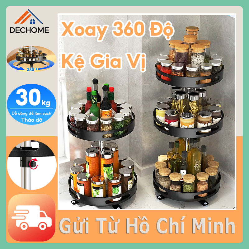 DECHOME Kệ Gia Vị Xoay 360 Độ 3 Tầng, Kệ Để Đồ Nhà Bếp Thông Minh Dáng