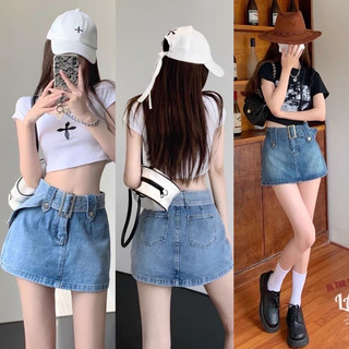 Quần Giả Váy denim Lưng Cao, quần giả váy bò đèm đai hot 2023