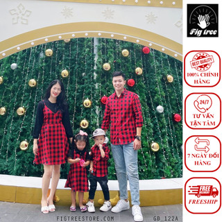 Áo Gia Đinh FIG TREE Caro đỏ đen ( bố và con trai áo tay dài, mẹ và bé set yếm) mã 122A HAPPY FAMILY