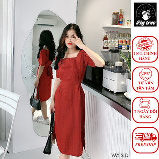 Đầm caro nữ đỏ đen tôn dáng FIG TREE( mã 51D)