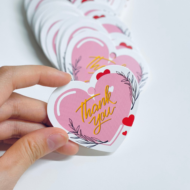 Tag Giấy Thank You Hình Trái Tim - Nhãn Cảm Ơn Dành Cho Shop Quần Áo Combo 100 Chiếc