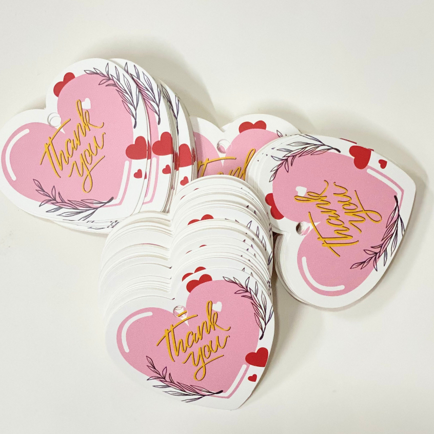 Tag Giấy Thank You Hình Trái Tim - Nhãn Cảm Ơn Dành Cho Shop Quần Áo Combo 100 Chiếc