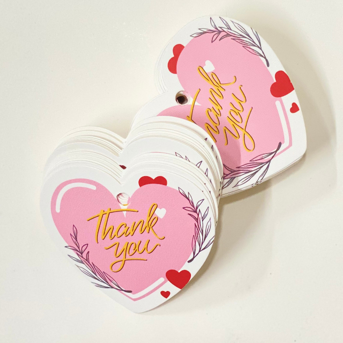 Tag Giấy Thank You Hình Trái Tim - Nhãn Cảm Ơn Dành Cho Shop Quần Áo Combo 100 Chiếc