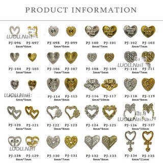 Charm tim nail tổng hợp mẫu vàng bạc,móng tay gắn charm