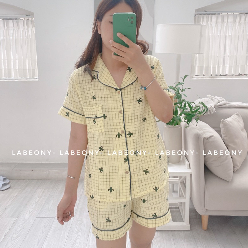 PYJAMA MUSLIN nữ đồ mặc nhà ngắn, dài XƯƠNG RỒNG cao cấp Labeony