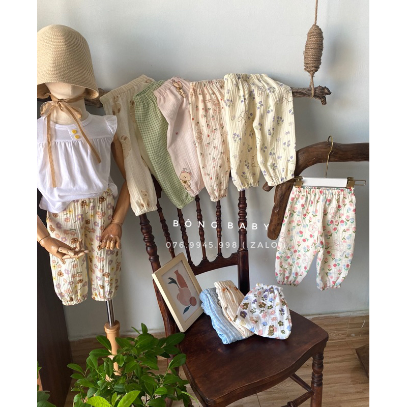 Quần bom chống muỗi cho bé trai gái XÔ MUSLIN 5-20ký