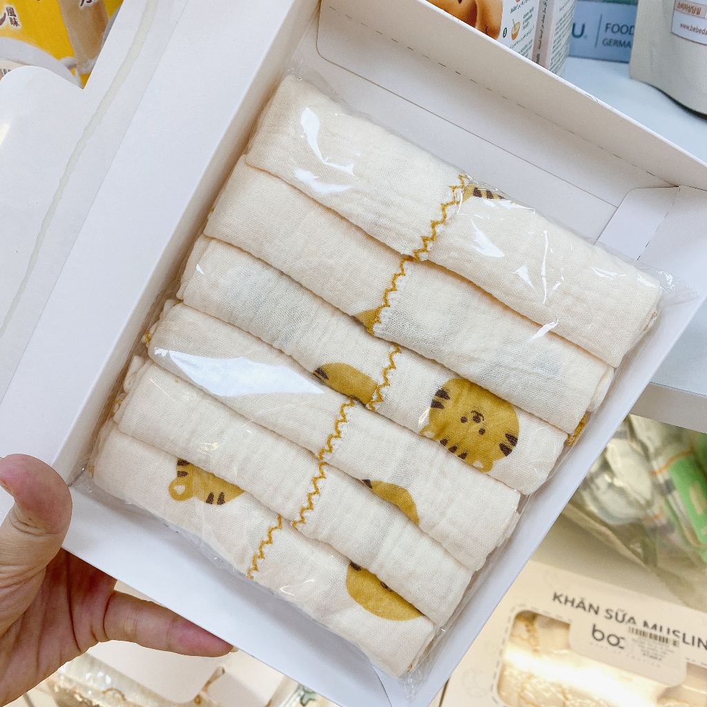 Khăn Sữa Boona - Set 6 Khăn Xô Muslin Siêu Mềm, Mịn Rửa Mặt, Tắm Cho Bé Sơ Sinh