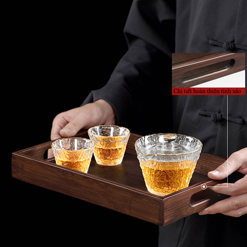Khay gỗ đựng bình trà, tách trà,ấm trà bánh kẹo, trang trí bàn tiếp khách sang trọng - 33 cm, 36cm