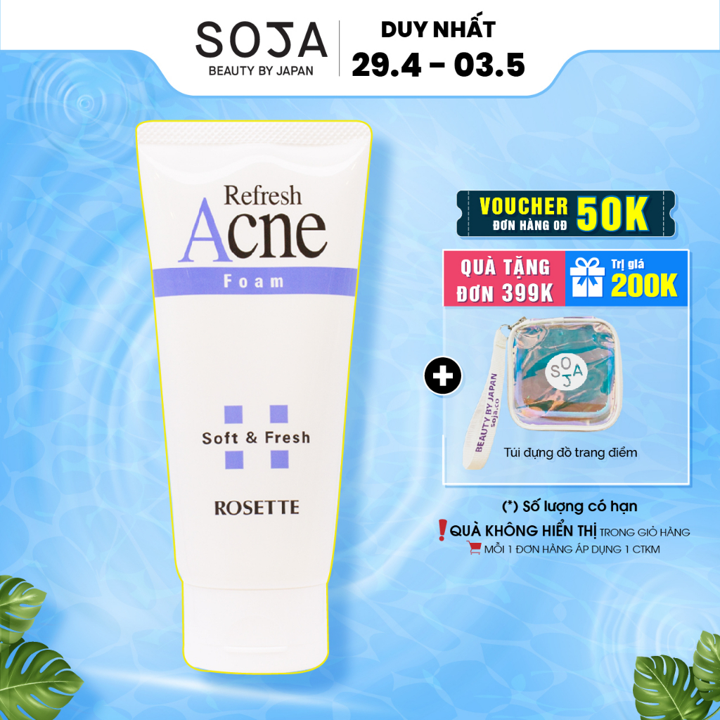 Sữa Rửa Mặt Tạo Bọt Ngăn Ngừa Và Giảm Mụn Trứng Cá Và Mụn Mủ Rosette Acne Refresh Foam 120G