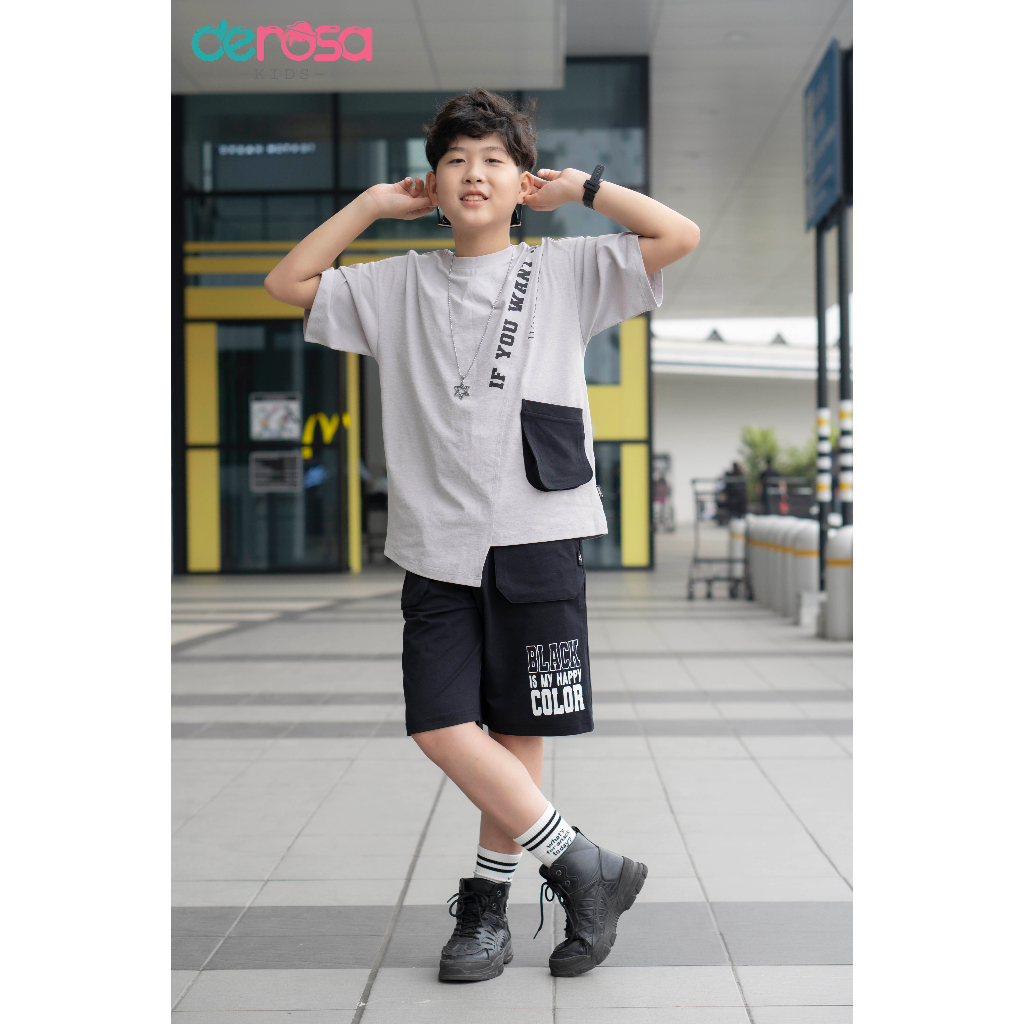 Bộ quần áo thun hè cá tính bé trai DEROSA KIDS size lớn cho bé từ 6 đến 14 tuổi ZST23-360