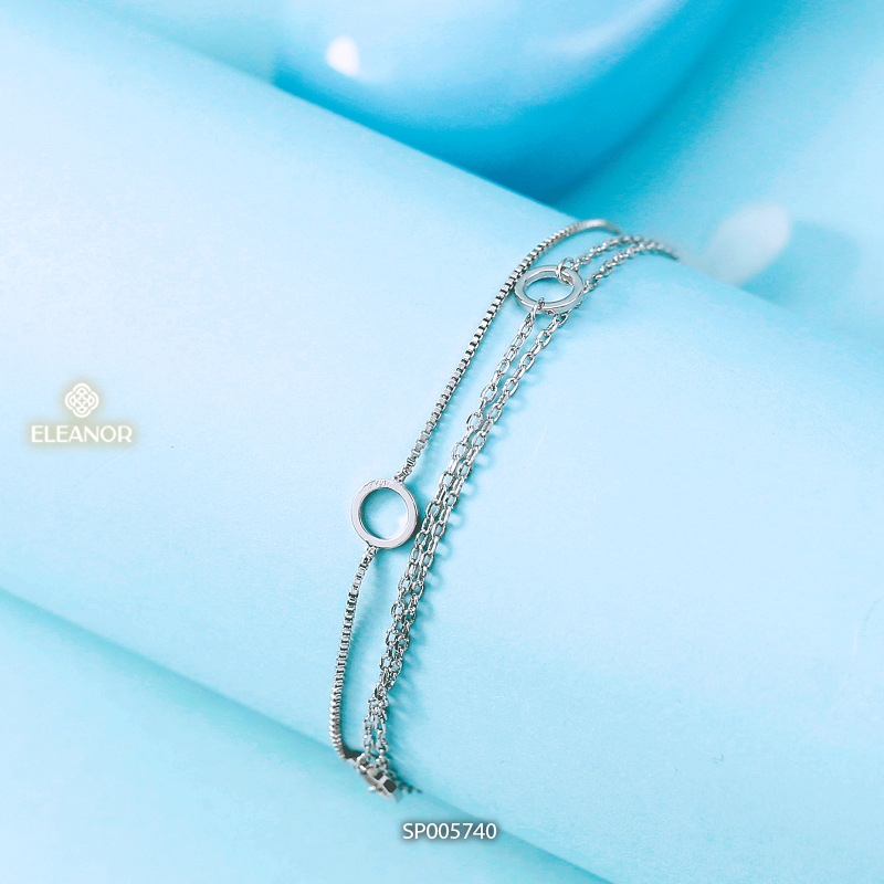Vòng tay nữ bạc 925 Eleanor Accessories thiết kế ba dây mỏng mặt tròn phụ kiện trang sức 5740