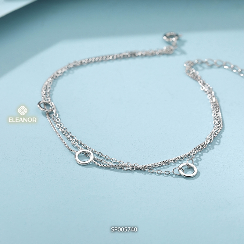 Vòng tay nữ bạc 925 Eleanor Accessories thiết kế ba dây mỏng mặt tròn phụ kiện trang sức 5740